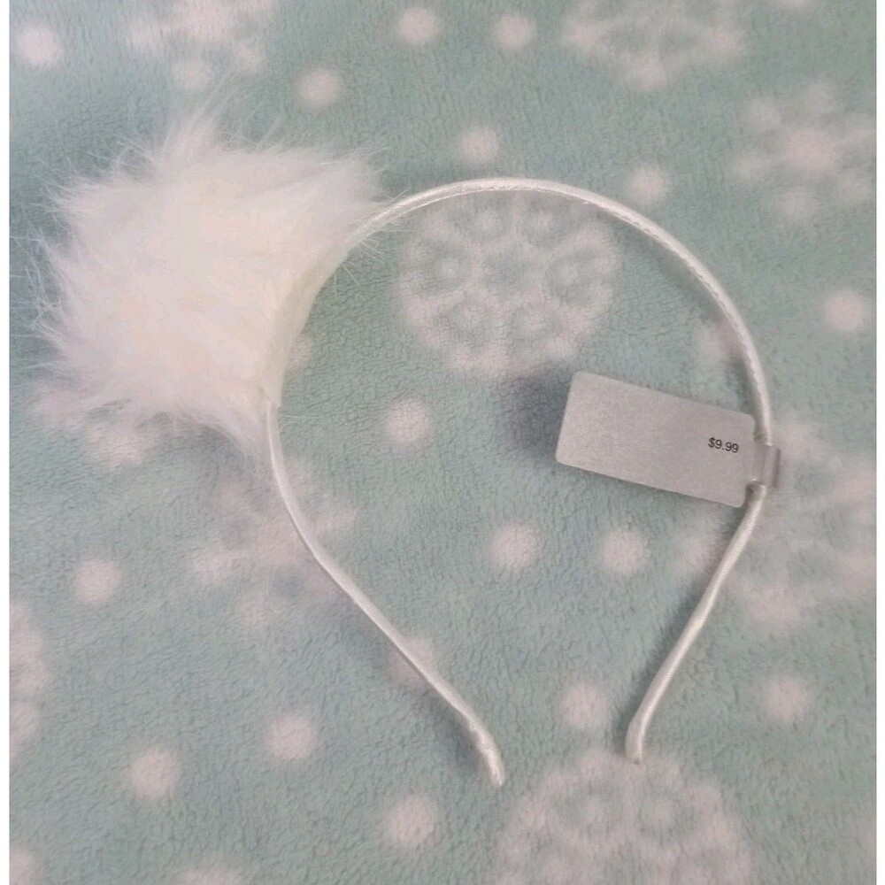 NWT White Fuzzy Snow Poof Hard Headband One Size